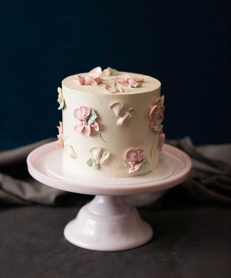 Piped floral buttercream cake